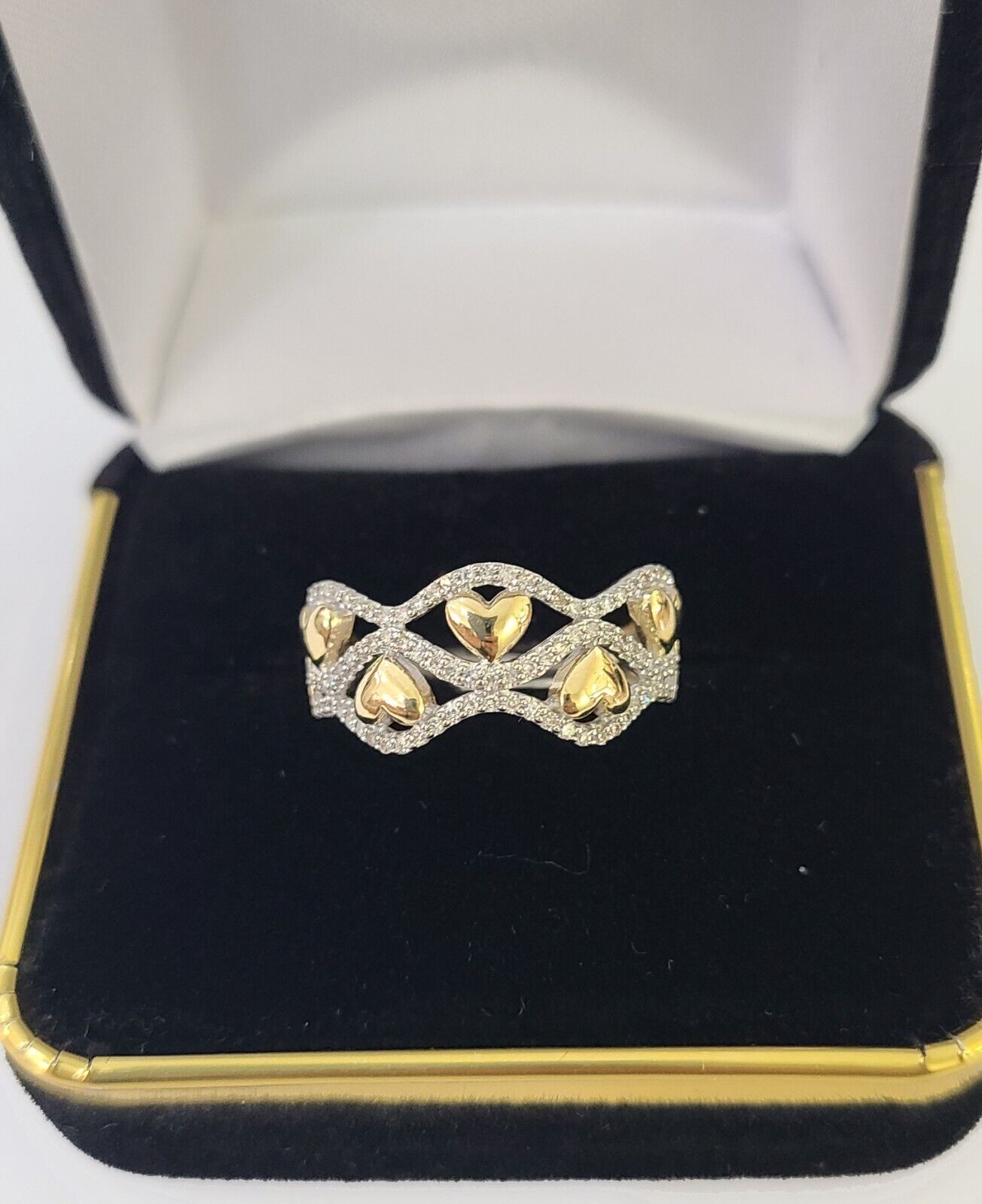 Real 10k Yellow Gold Diamond Ladies Ring 5 Hearts Women Engagement Wedding - GoldenlinQ